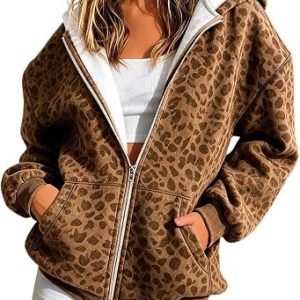 71j0Rhx3y6L._AC_SL500_-3 Leopard Print 豹纹拉链卫衣 女款 宽松带口袋
